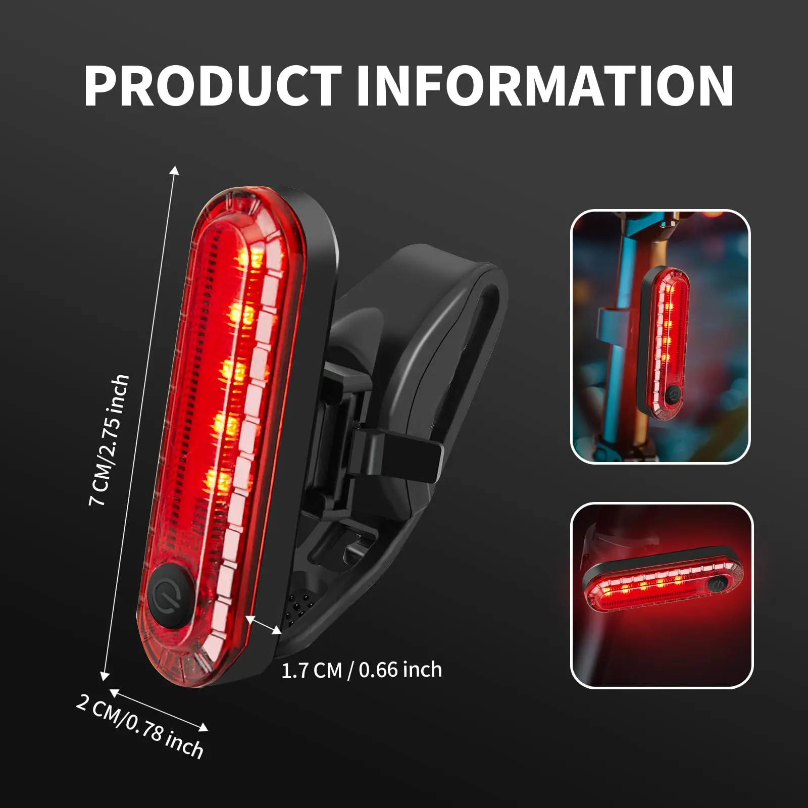 Rear Bike Tail Light USB Rechargeable Red Ultra Bright Taillights Fit On Bicycle Easy to Install for Cycling Safety