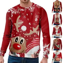 Christmas Elk Snowflake Pattern Men's Street Long Sleeve T-shirt Spring and Autumn 3D Printing Fashion Loose Men's Casual Tops