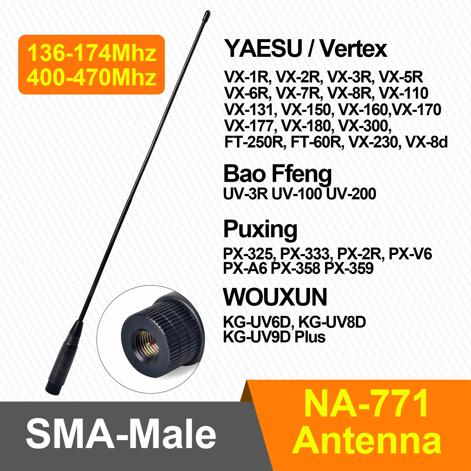 HYS SMA-Male VHF/UHF 144/430MHz Dual Band Whip High Gain flexible Antenna for YAESU VX-1R VX-2R BaoFeng BF-UV3R Walkie Talkie