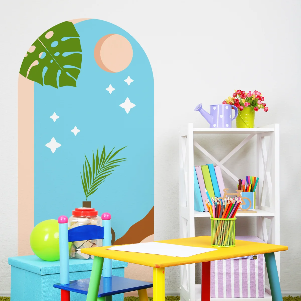 

Hand-Painted Arch Wall Decals - Botanical Vase Stickers for Kids' Room, Living Room & Bedroom