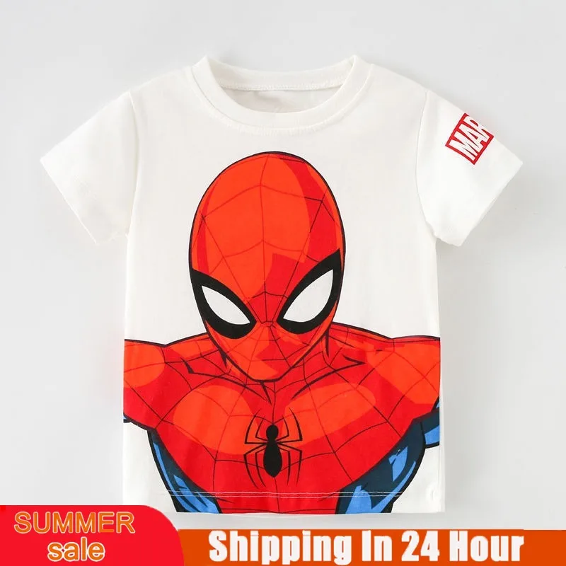 Camiseta infantil de manga curta super-herói fantasia de homem-aranha, anime, tops de desenhos animados, roupas de algodão, meninos, bebê, criança, novo, verão