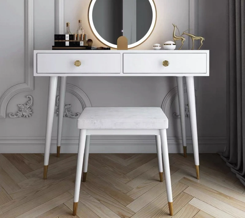 Nordic light luxury dresser solid wood bedroom ins Internet celebrity dressing table with lamp modern simple small apartment mak