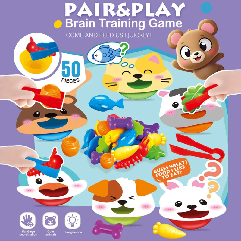 التعليم المبكر تعلم الألوان فرز ألعاب مونتيسوري ألعاب مطابقة أغذية الحيوانات التفكير التدريب ألعاب حسية للأطفال