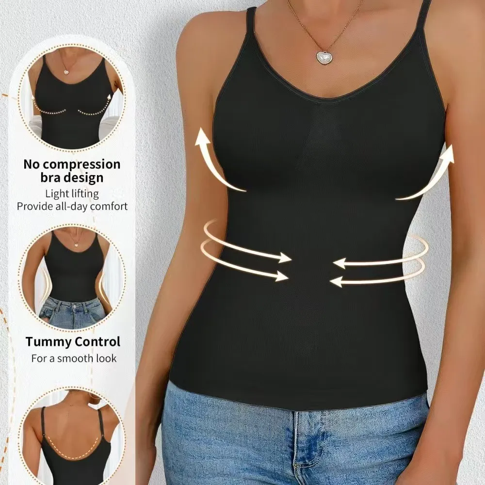 Padded Bra Tank Top Women Modal Spaghetti Solid Cami Top Vest Female Adjustable Camisole With Built In Bra Fitness Clothing image 2