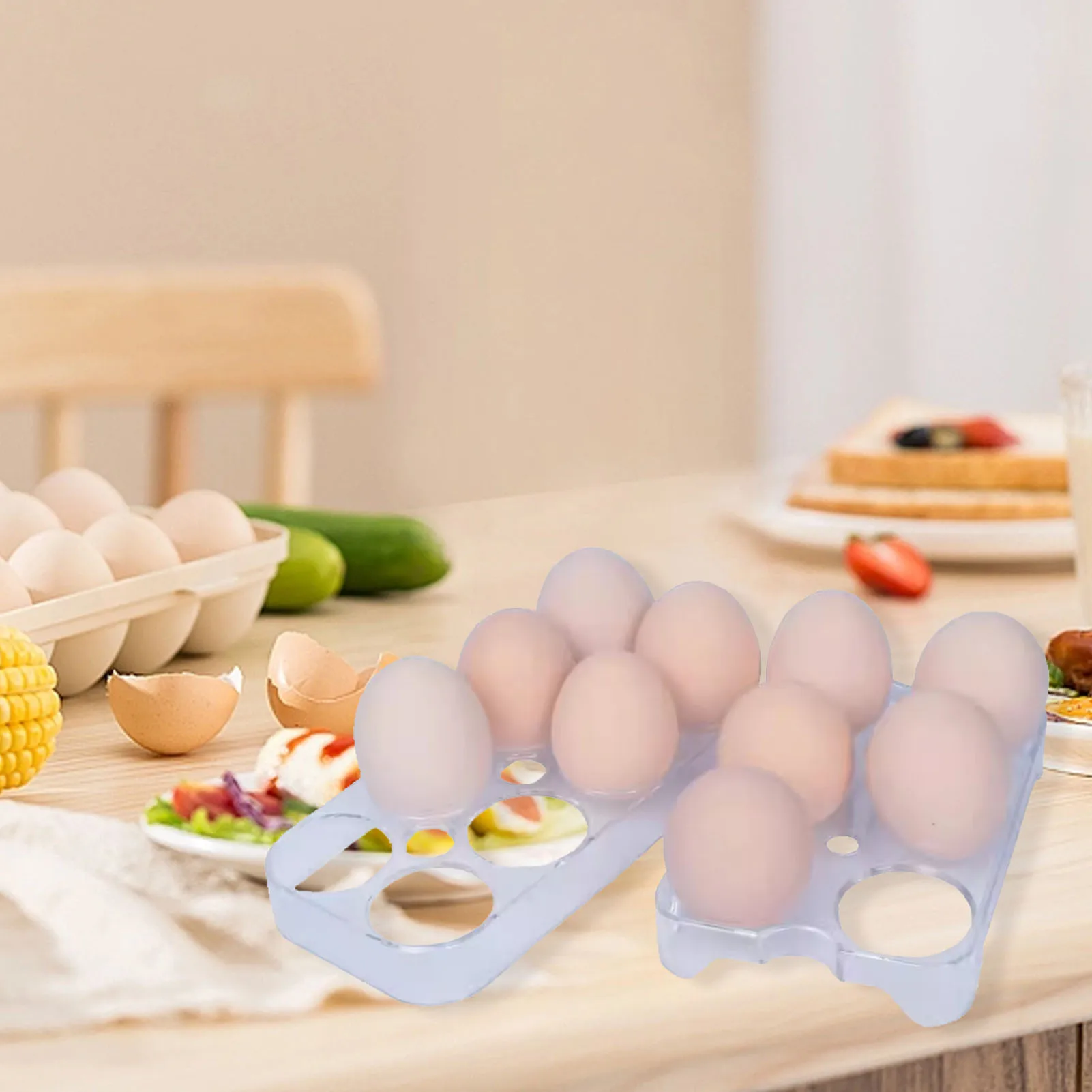 2Pcs Egg Holder 12 Slots Total Transparent Plastic Strong Durable Light Egg Storage Bin For Fridge Refrigerator