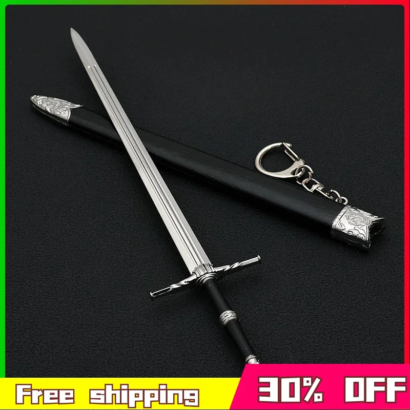 

22cm Geralt of Rivia White Wolf Steel Long Sword Butcher of Blaviken Exotic Beast Game Peripheral Metal Sword Weapon Gifts Toys