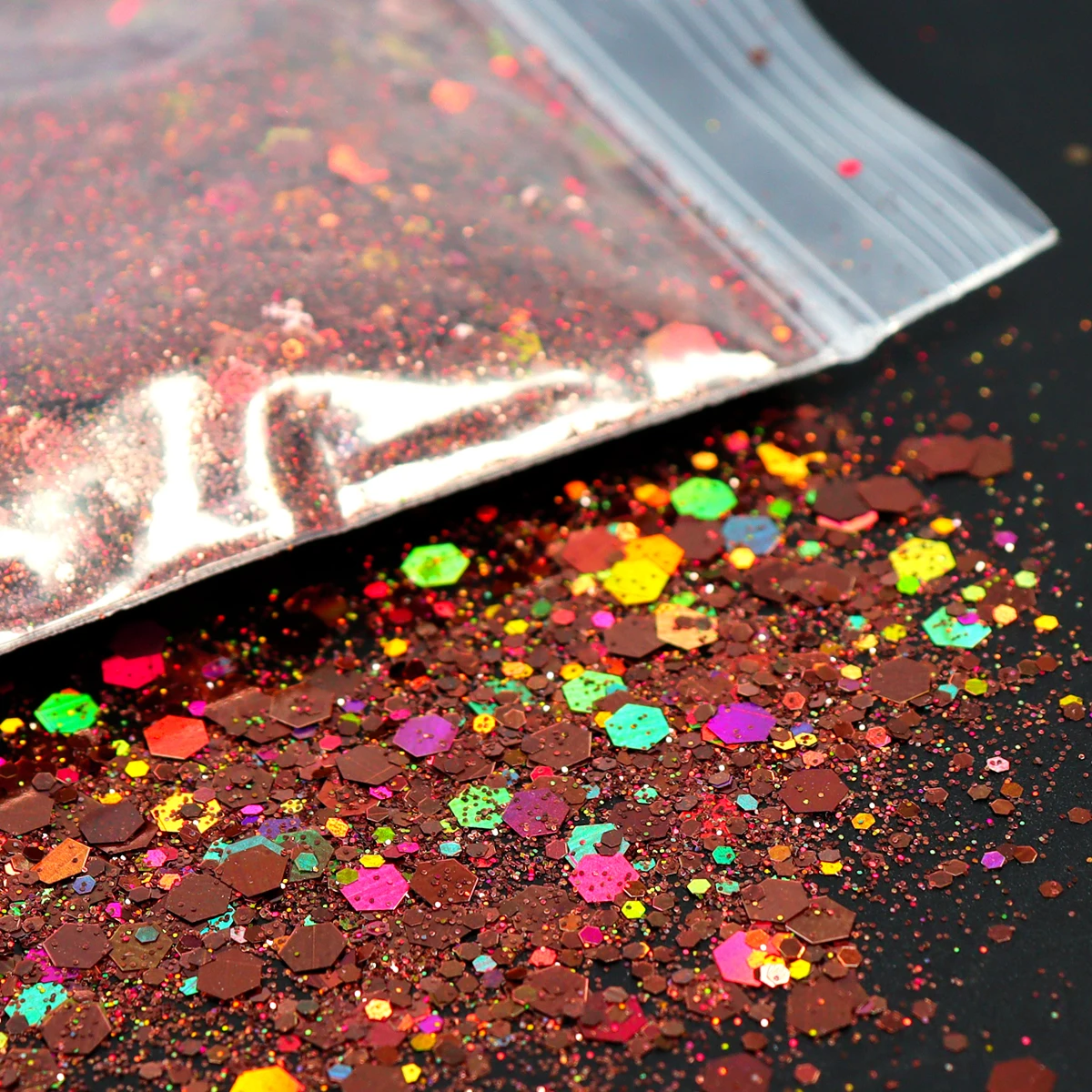 10g/bag Brown Holographic Mixed Hexagon Chunky Nail Glitter Shiny Sequin Decoration for Autumn Nails Art Accessories Supplies