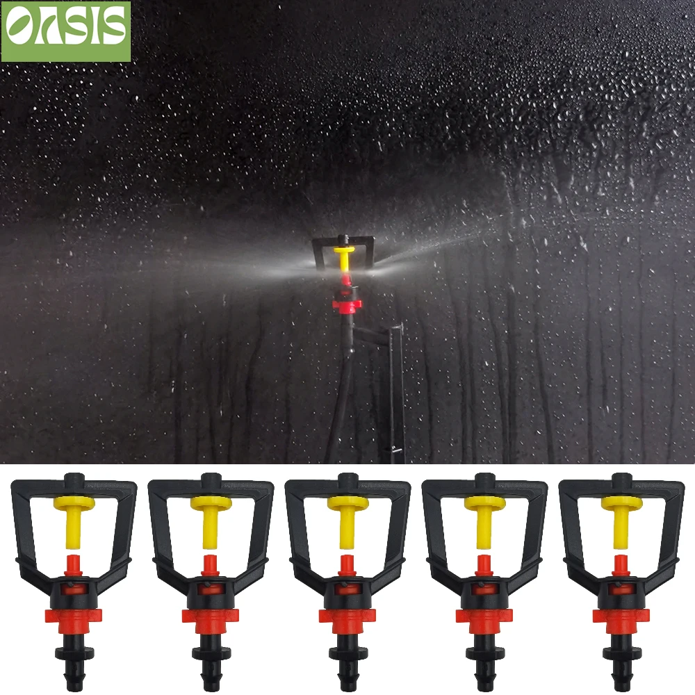 OASIS 5PCS Greenhouse 360 Refraction Micro Nozzle Garden Drip Irrigation Misting System Hanging Humidifier Sprayer w 4/7mm Barb