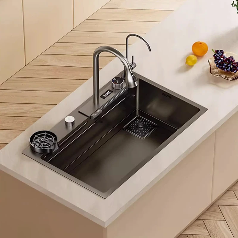 Waterfall Sink Kitchen Sink Stainless Steel Dishwashing Basin Multi-Function Large Single Tank Kitchen Novel Kitchen Accessories