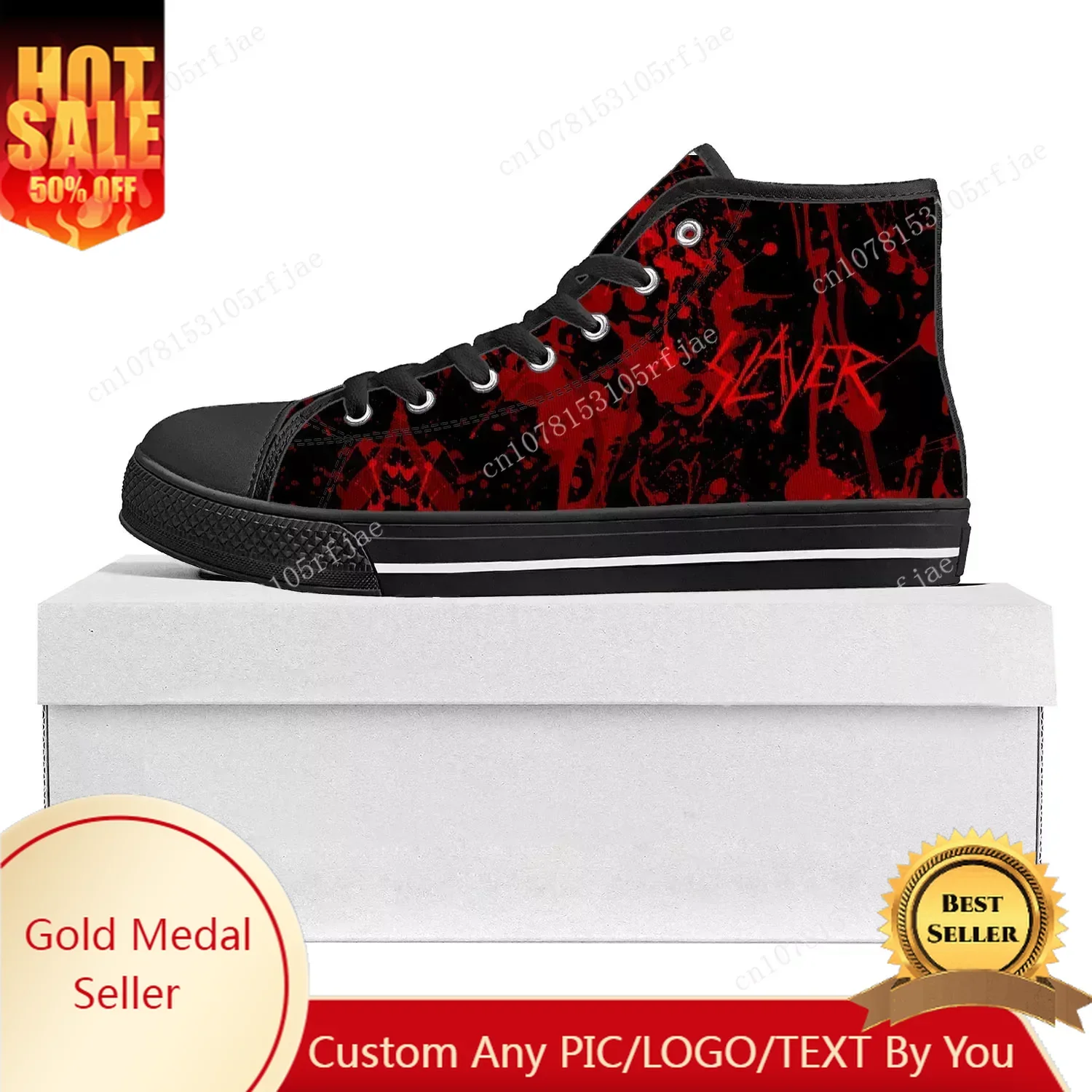 Slayer Heavy Metal Rock Band High Top High Quality Sneakers Mens Womens Teenager Canvas Sneaker Casual Couple Shoes Custom Shoe