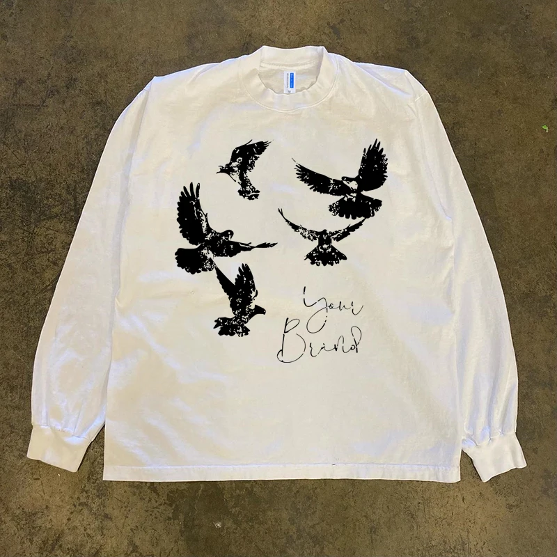 Pure Cotton 300g Vintage Style Long Sleeve T-Shirt with Coop Print by Xiao Chen Story Multi Design Heavyweight Retro Fashion