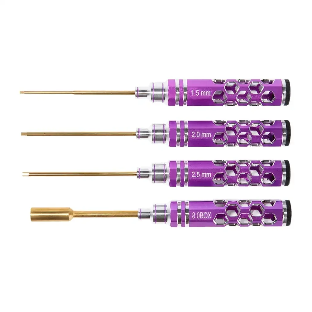 RC Tools 4 PCS Kit Set Hex Driver Screwdriver Hollow Aluminum Alloy Purple Steel 1.5MM-2MM-2.5MM-8.0MM Sleeve for Helicopter Toy