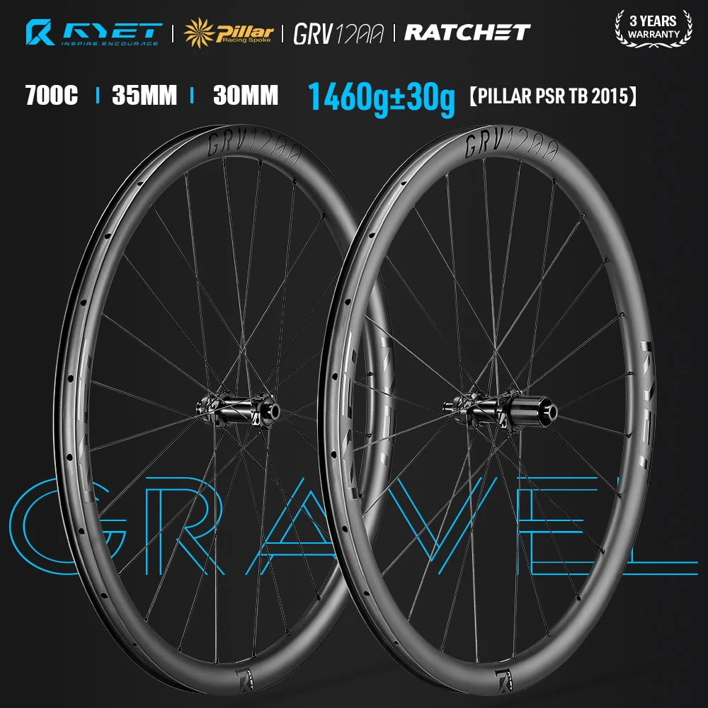 

RYET 700C GRAVEL Carbon Wheelsets Disc Brake 36T Ratchet Hub Cyclocross Tubeless Wheels Center-Lock Hub Rim Pillar 2015 Spoke