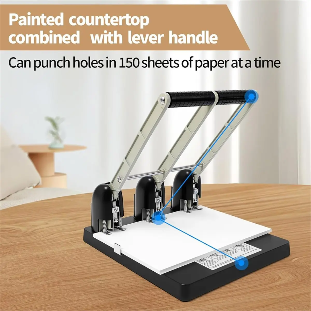 PROMOTION~ Professional 3-Hole Punch, 150 Sheet Capacity, Ergonomic Handle, Replaceable Cutter, Large Tray