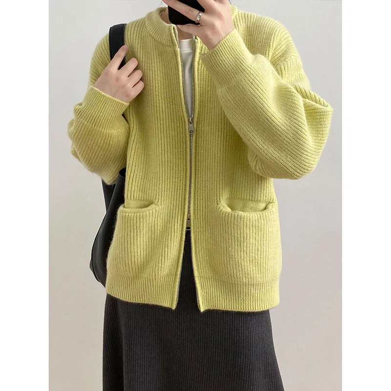 Spring  Autumn New Ladies Sweater Jacket Fashion Pocket Knitted Cardigan Joker Comfortable Casual Solid Color Simple Outer Wear