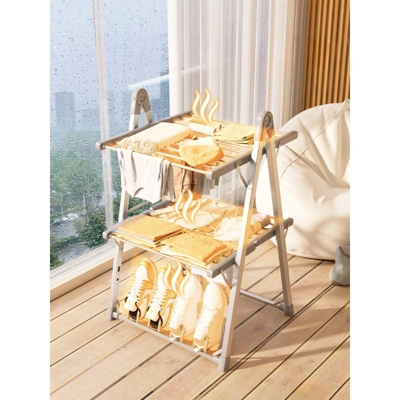 Floor-to-ceiling folding electric heating indoor baby drying rack balcony household drying