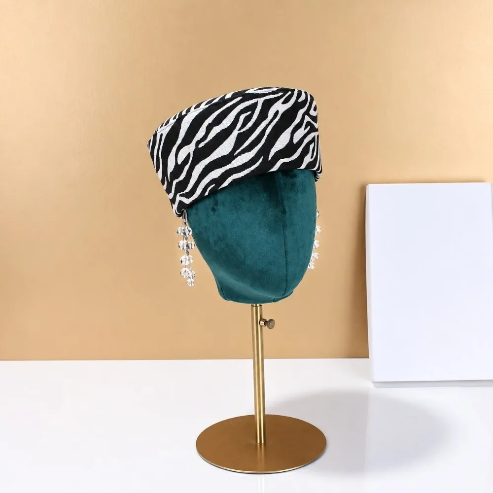 Durable Lightweight Zebra Print Beret Hat Warm Soft Air Hostess Hat Structured Round Top Women Pillbox Hat Daily Commuting