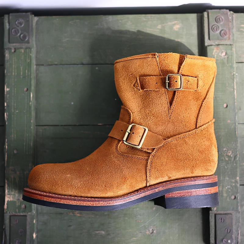 

Handmade Genuine Leather Engineer Boots Retro American Motorcycle Boots Desert Boots Knight Leather Boots Autumn Warm Rubber ...