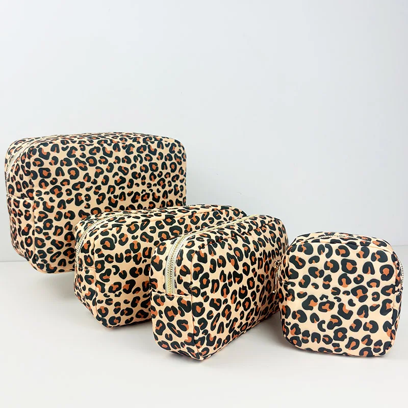 Leopard Print Cosmetic Bag Printed Bow Toiletry Pouch Waterproof Women Storage Nylon Outdoor Travel Makeup Organizer Party Gift