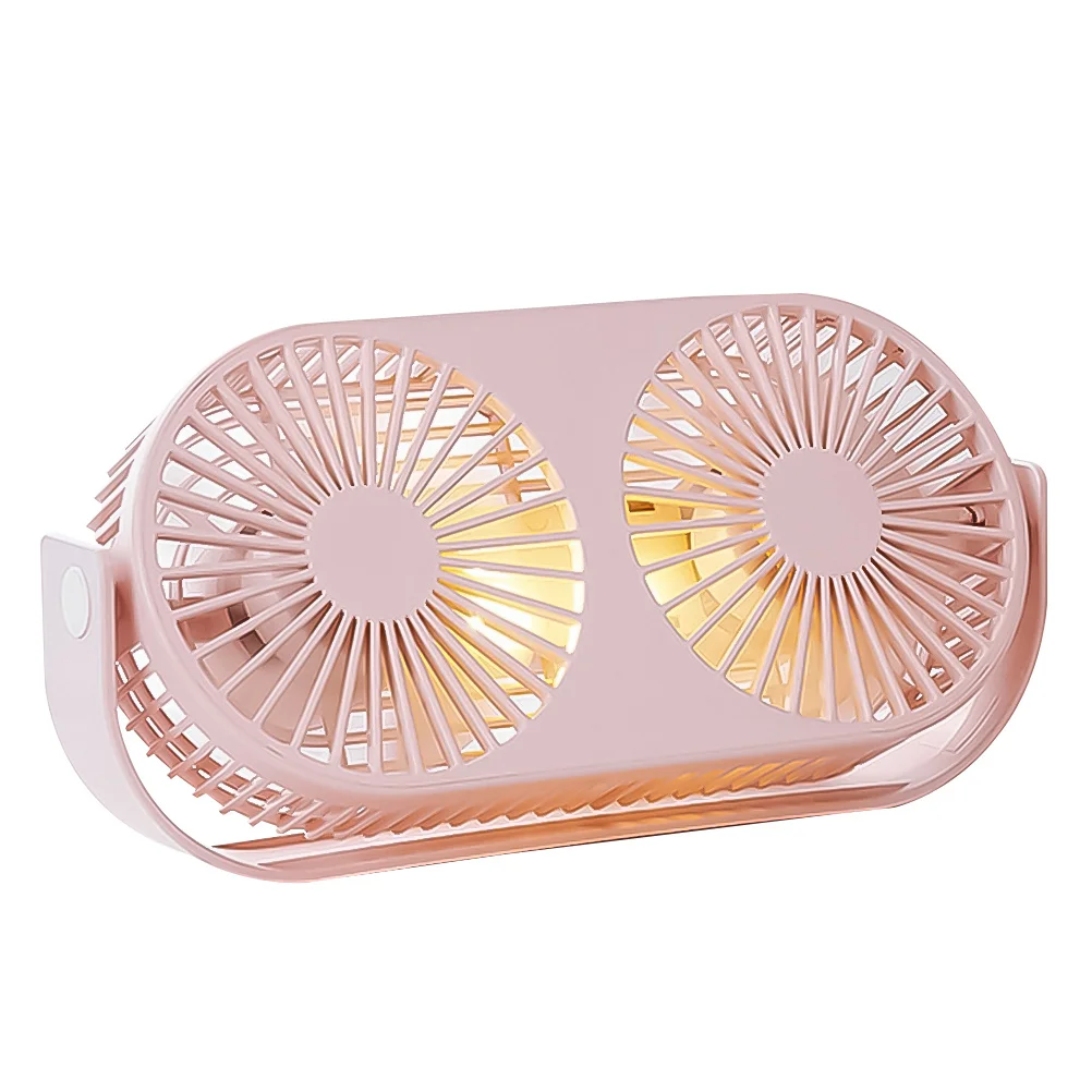 

1Pcs ABS Silicone Double Head Desk Fan with Aromatherapy 360 Degree Rotation USB Rechargeable Night Light 2000Ma Pink