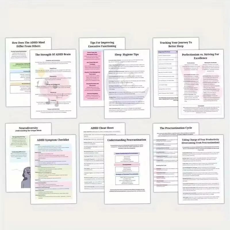 ADHD Late Diagnosis Planner Workbooks with Brain Illustration Cover pro Tools for Overcoming Procrastination And Problem Solving