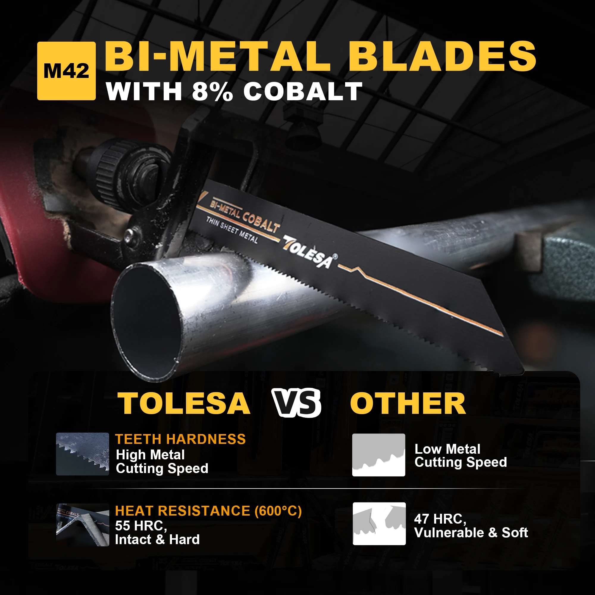 TOLESA 5PCS Bi-Metal Sawzall Blades Metal Cutting 225mm 18TPI Reciprocating Saw Blades with 8% Cobalt for Metal Fine Cutting
