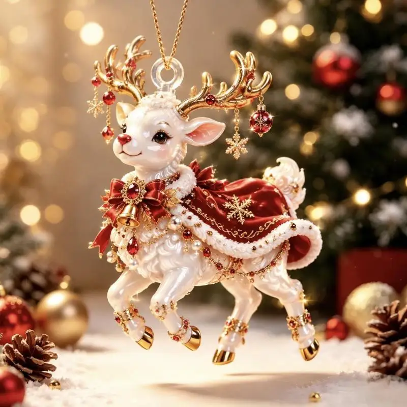 2D Acrylic Christmas Reindeer Hanging Ornament Dual Purpose Keychain Pendant For 2027 New Year Holiday Home Decoration