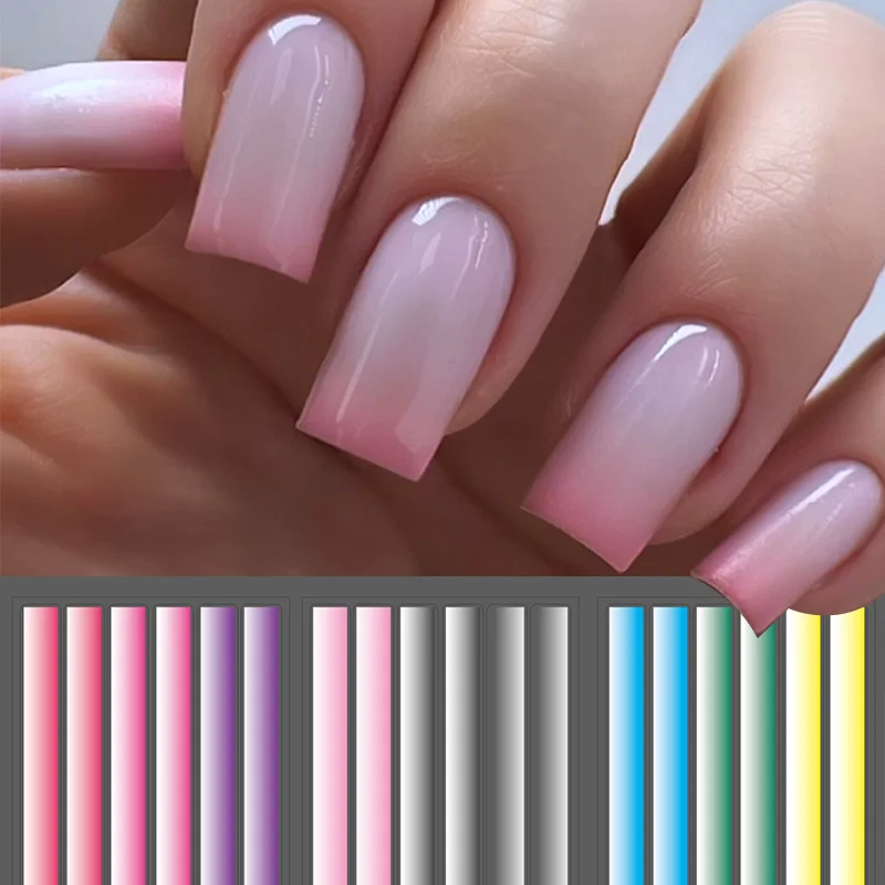 French Gradient Nail Sticker 3D Aura Red Blue Dizzy Powder Blusher Nail Decals Design Self-Adhesive Gradient Lines Decoration