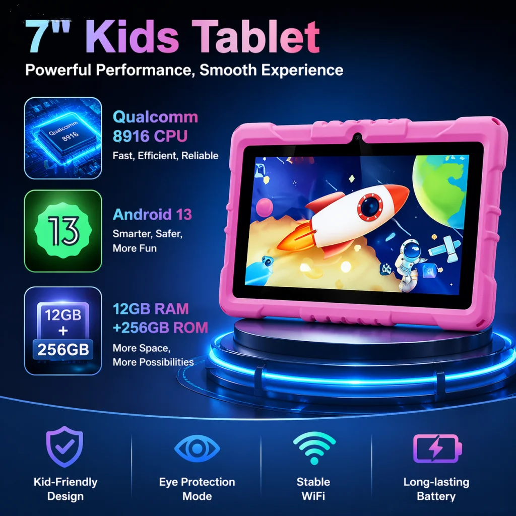 Android 13 Kids WIFI Tablet 7inch IPS Display Long Lasting Battery Preloaded Education Apps Children Learning Tablet Gift