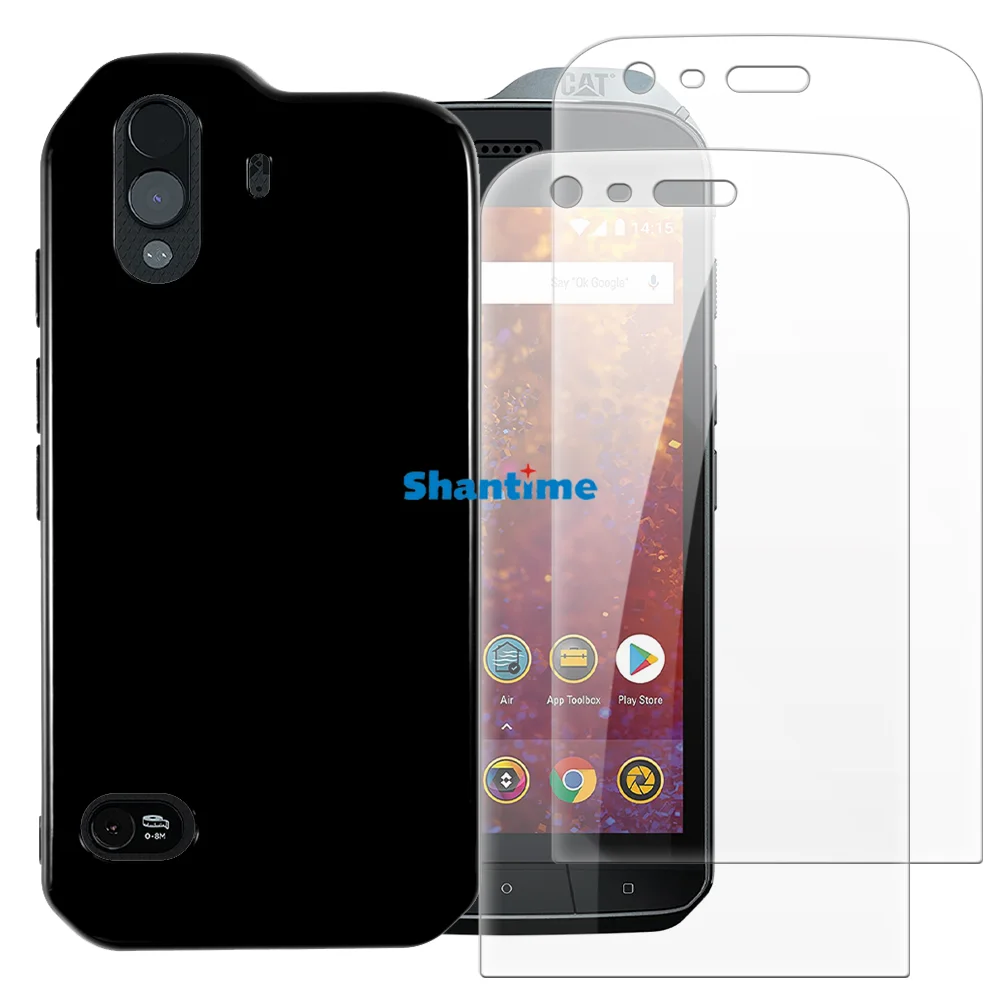 حافظة ناعمة + عبوتان من واقيات الشاشة الزجاجية المقسى لحماية الجسم بالكامل CAT S61