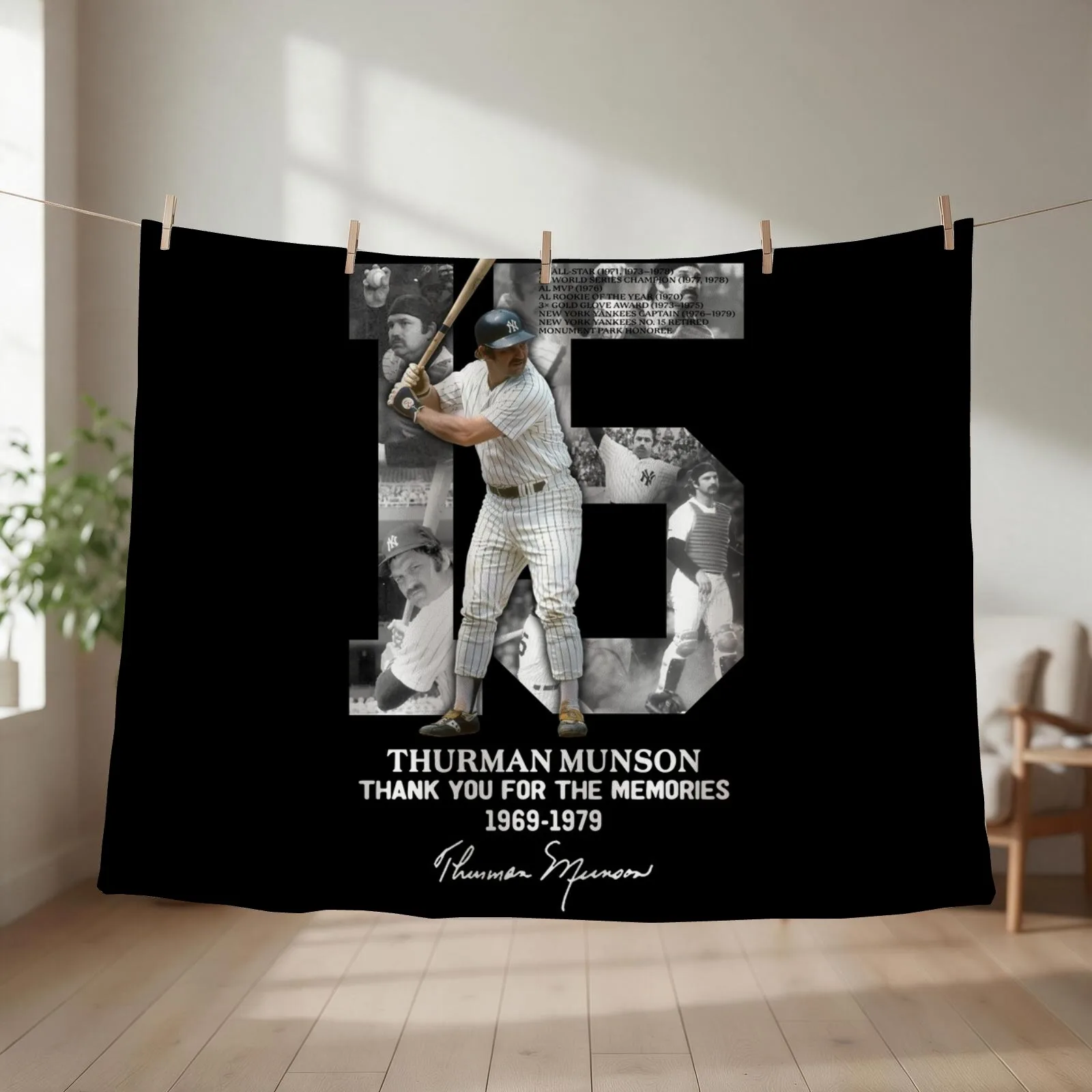 Thurman Munson Thank You For The Memories 1969 1979 Signature Throw Blanket Vintage Single Sleeping Bag Hairy Blankets