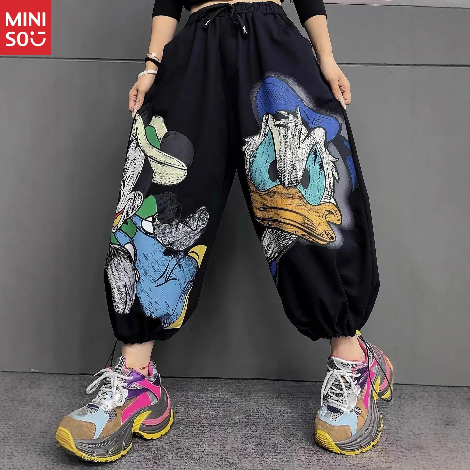 ديزني مبطن السراويل النسائية 2025 الخريف العصرية جيوب كبيرة فضفاضة الشارع الرقص تعادل أقدام هارلان Sweatpants الرياضية غير رسمية