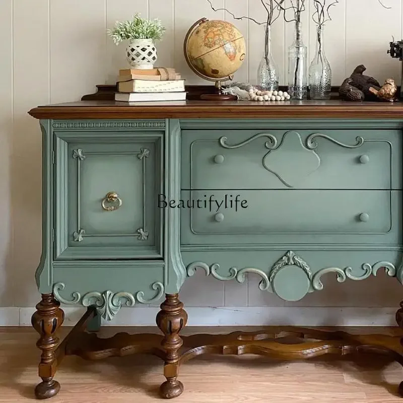 yj5 French Style Sideboard New Classical Storage American Solid Wood Carved Light Luxury Sideboard