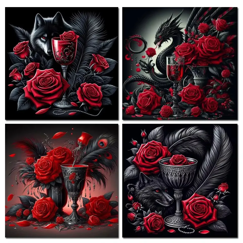 Gothic Dark Art 5D DIY Diamond Painting Dragon Wolf Rose Cross Stitch Kits New 2025 Mosaic Diamond Embroidery For Home Decor