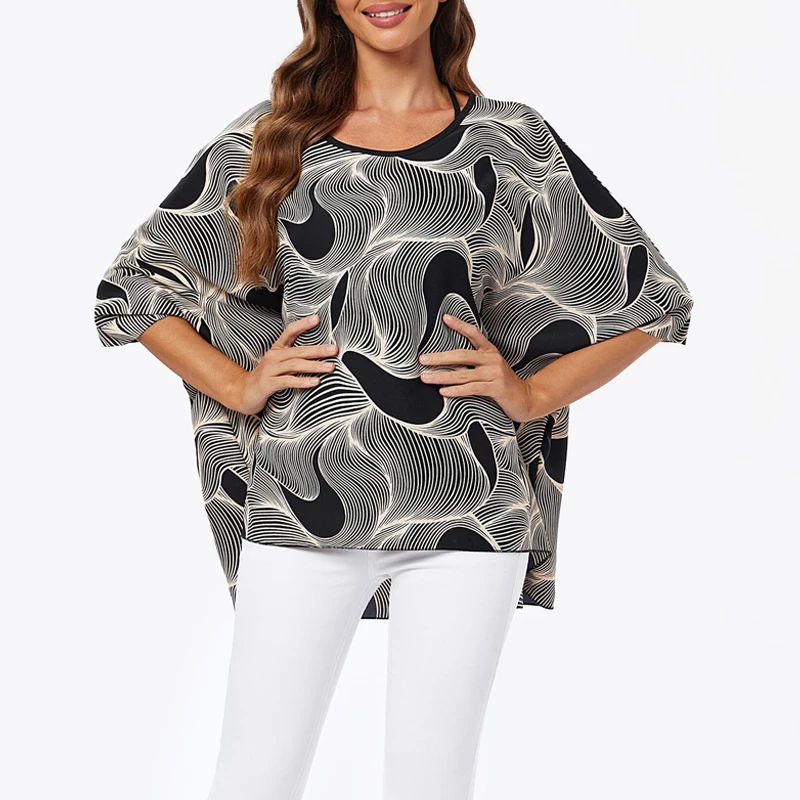 BHFlutter 4XL 5XL 6XL Plus Size Women\'s Shirt 2023 New Print Sexy Summer Top T-shirt Casual Chiffon Shirt