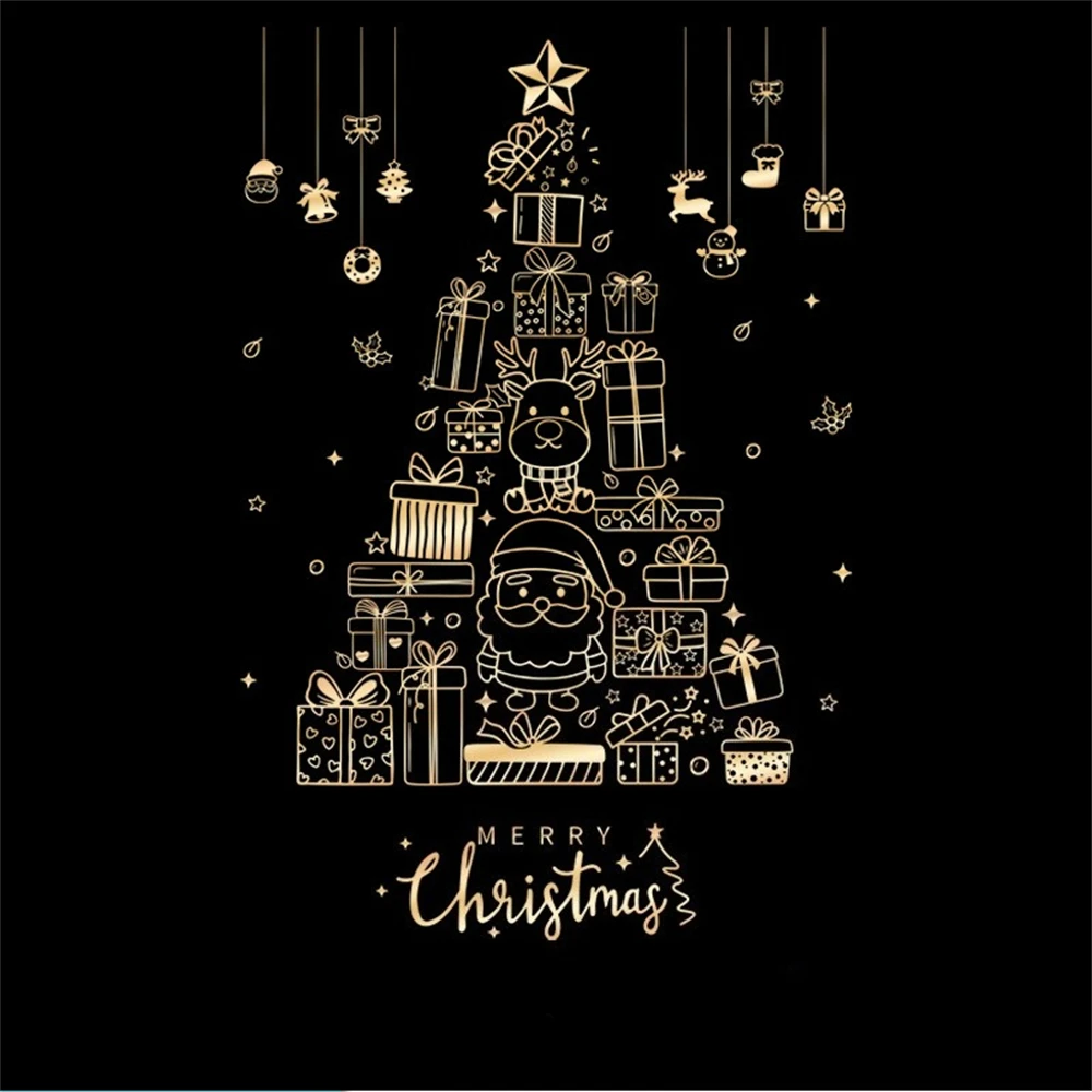 Crayon Window Stickers Static Colored Christmas Tree Sticker Christmas Glass Decoration Stickers Transparent For Wooden Surfaces