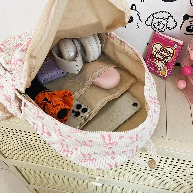 3PCS/SET Backpack Set Nylon Sweet Cherry Print School Bag Cute Teen Campus Commuter Casual Backpack