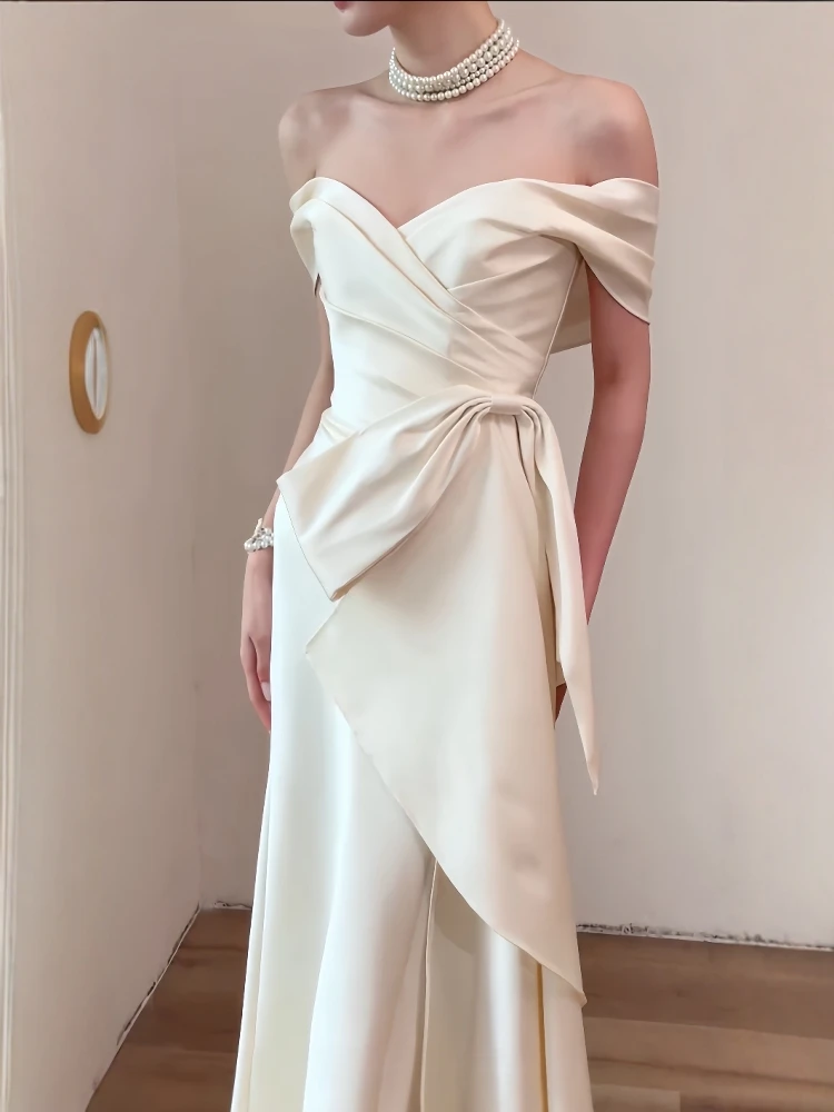 

Simplified Ele Satin One-oulder Wedding Dr Bridal Gown Tailored Fit Mermaid Long Dr White Entrance Ceremony