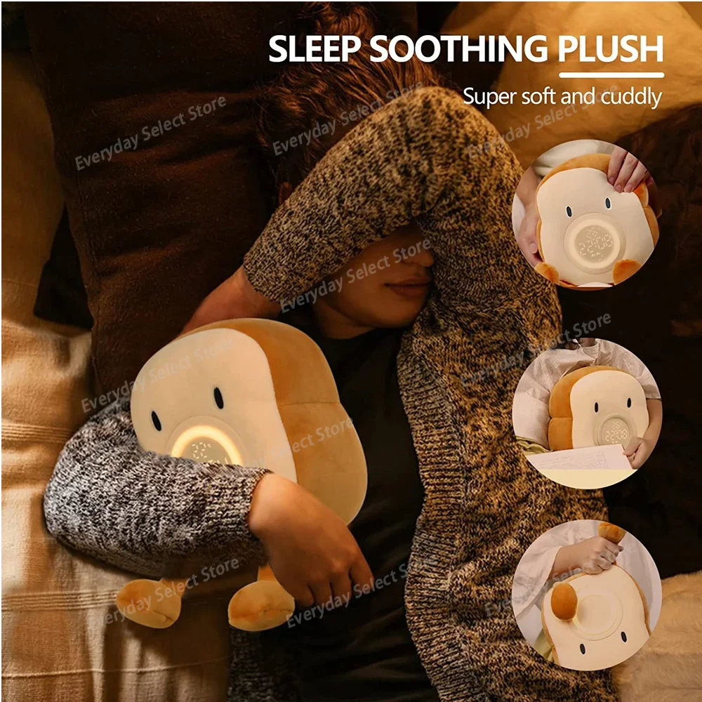 Toast‑Shaped Plush Digital Alarm Clock, Rechargeable Multi‑Function Night Light for Bedroom Student Desktop Decor