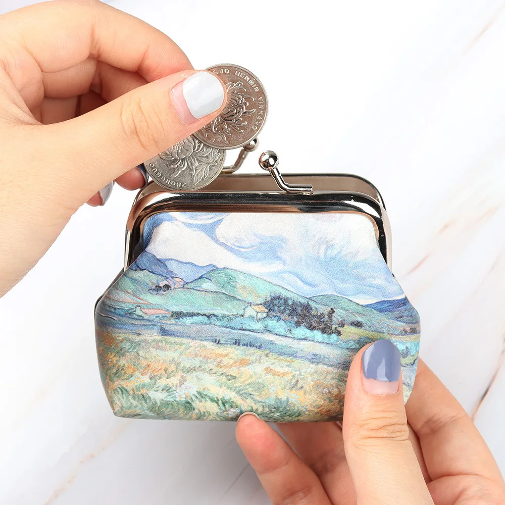 1pc Van Gogh Oil Painting Small Coin Purse, Landscape/Flower Pattern Coin Purse