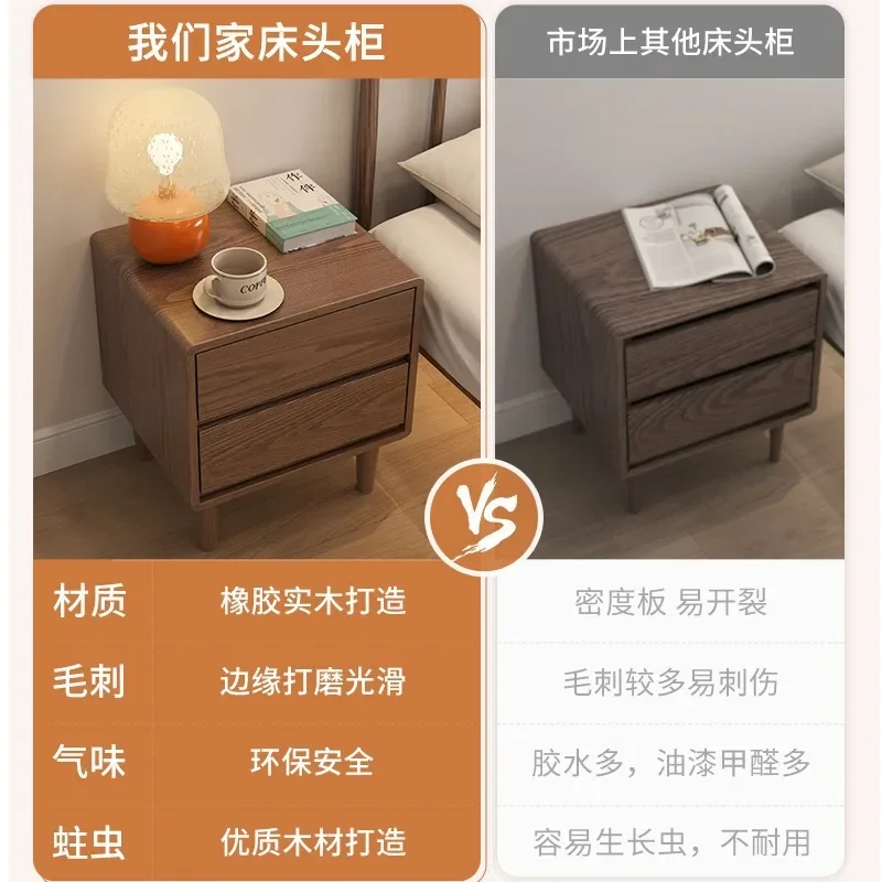 Pure Solid Wood Bedside Table Simple Modern Bedroom Locker Household Small Bedside Storage Cabinet 2023 New