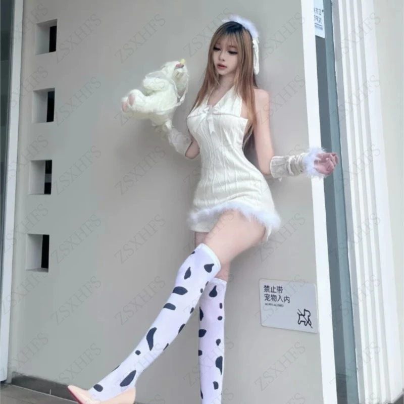 Abito dolce anni '90 Punk Camicie sexy Abbigliamento donna Grafica vintage Streetwear Lace-up Pelliccia di volpe Hot Girl senza maniche Abiti civettuoli