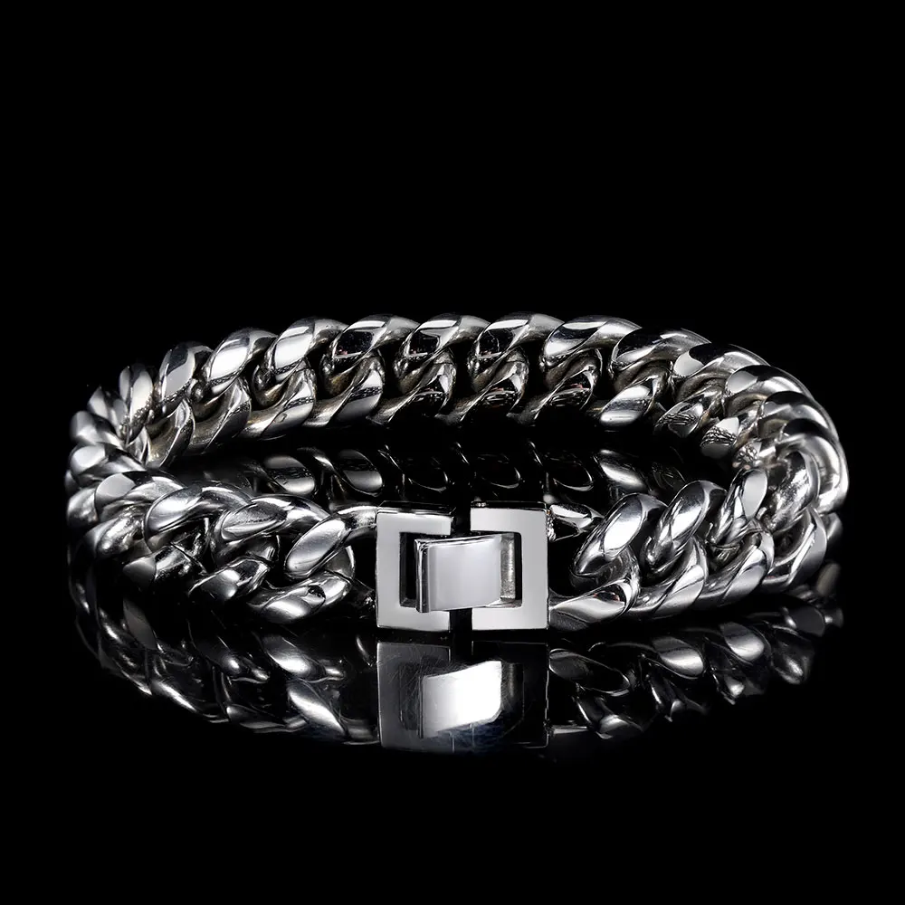 Wholesale 6/8/10/12/14MM Men Stainless Steel Cuban Chain Bracelet Miami PVD Hip Hop Bracelet Jewelry For Women Drop Shipping