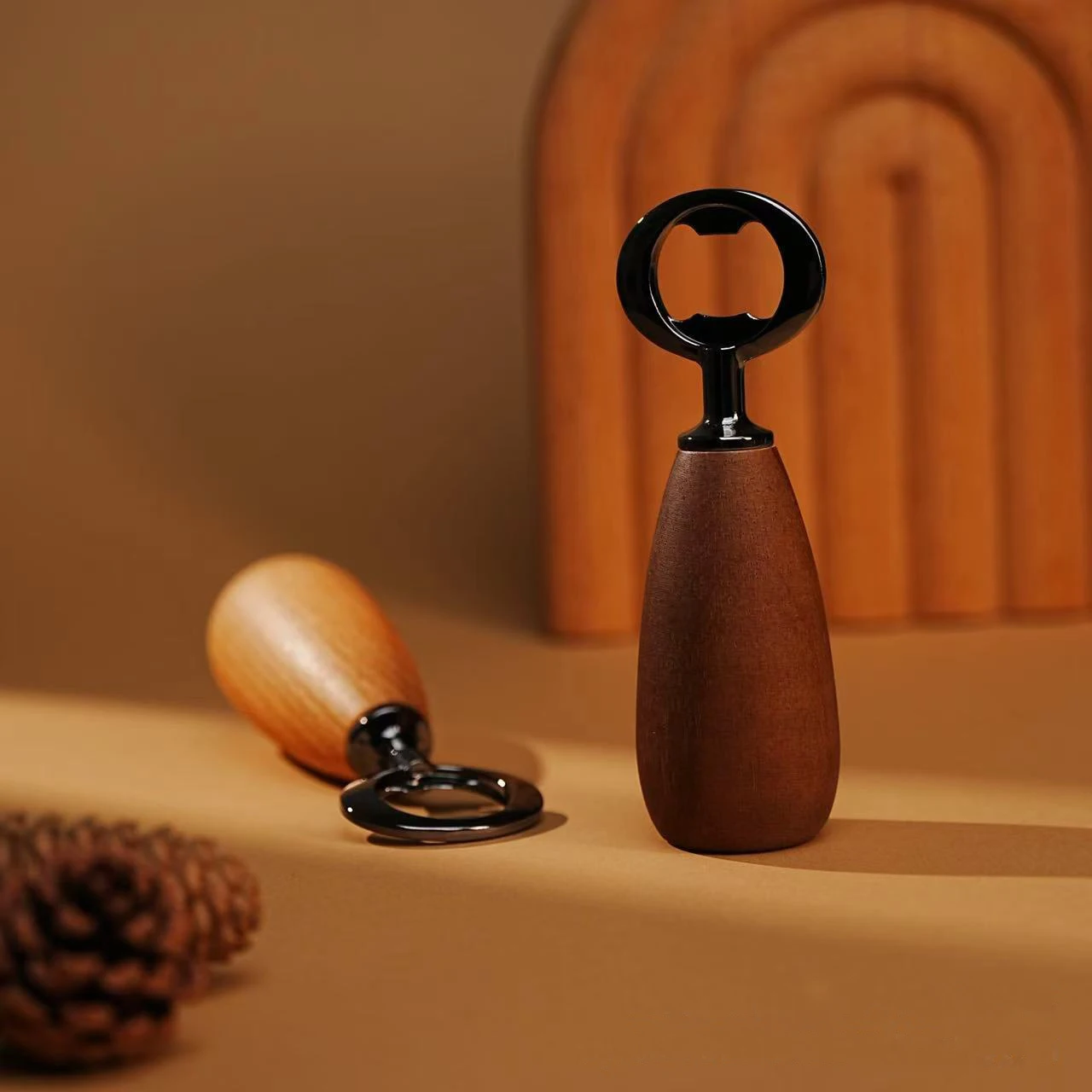 

HeMu Stainless Steel Bottle Opener Bartender Handheld Beer Jar Opener Wooden Can For Parties Bar Tool