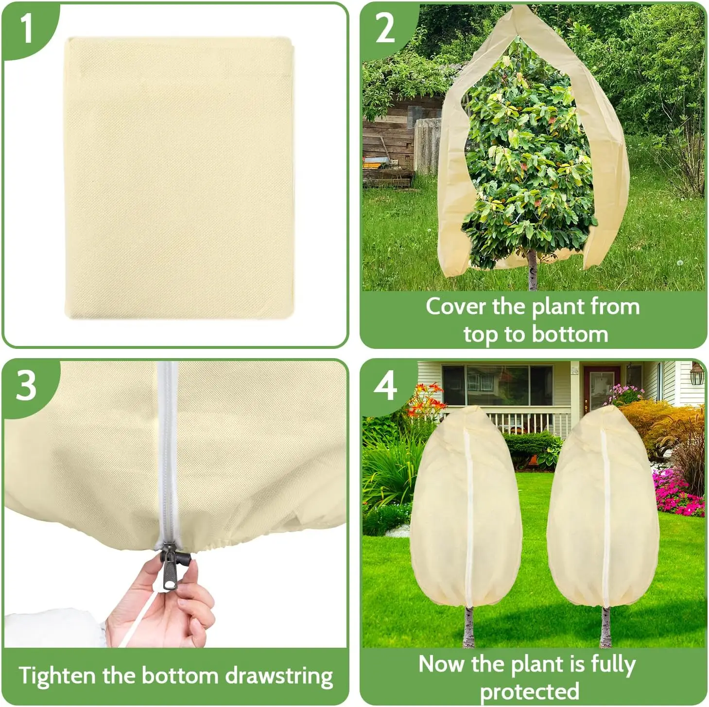 1PC Winter Plant Warm Cover Non-woven Plant Anti Freezing Bag In Outdoor Yard Vegetation Anti-Frost Bag Drawstring Zipper Design