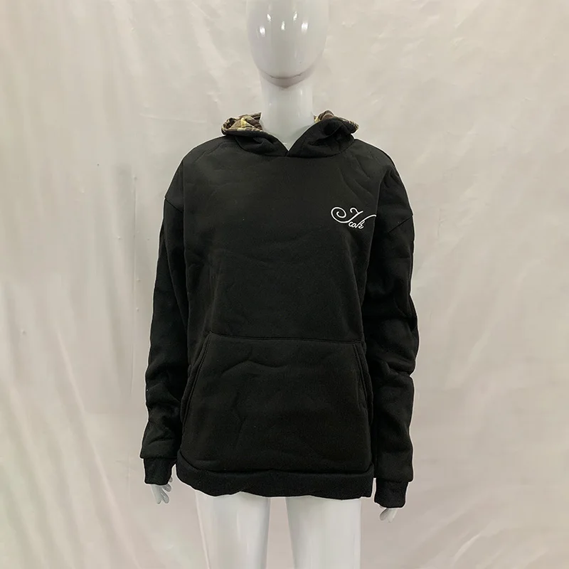 2026 Herbst Winter Damen Vintage Wendbare Karierte Kapuzenjacke Übergroßer Doppelseitiger Streetwear Langarm-Pullover Sweatshirt – Detail 2