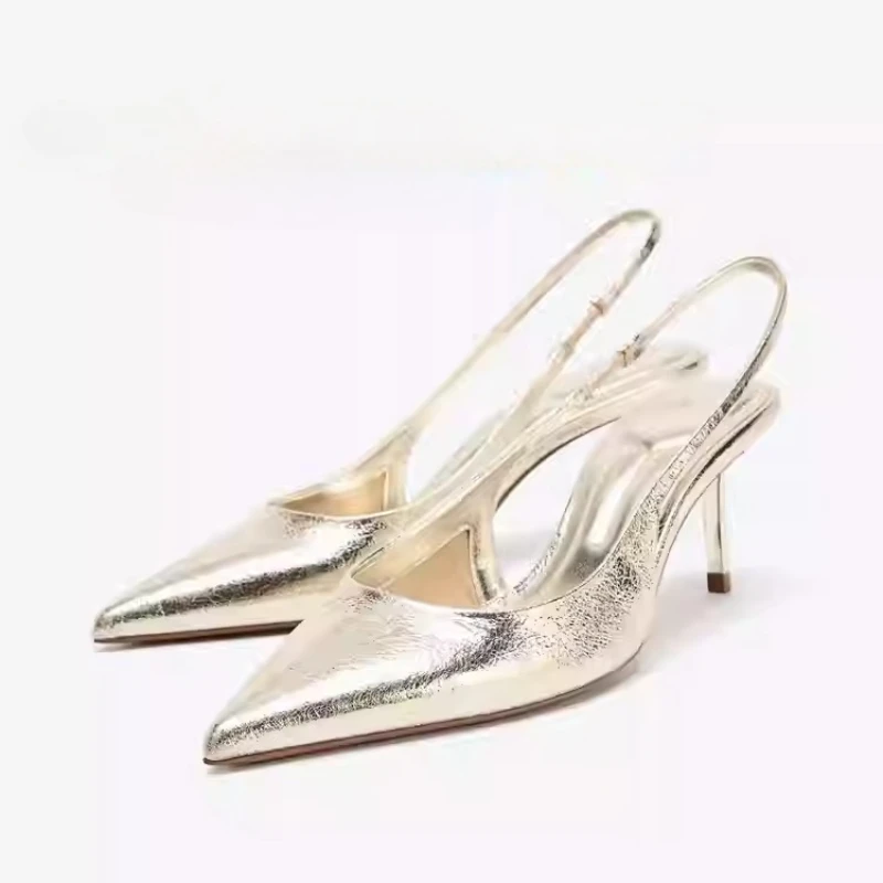 

Slip on Office Heels for Women | Gold Slingback Pumps | Pointed Toe High Heels for Work, Career, Evening Party & Formal Dress