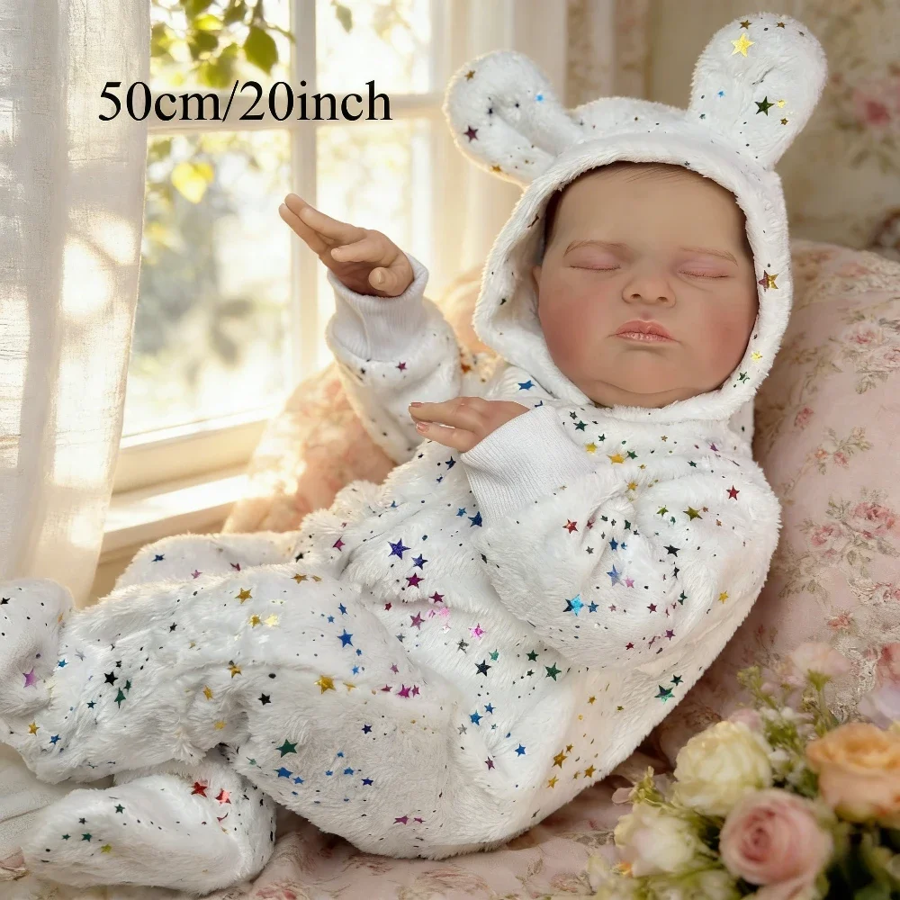 BZDOLL 50CM 20Inch Lifelike Asleep Reborn Baby Doll, 3D Vein Skin, Vinyl Limbs Cloth Body, Perfect Birthday Gift