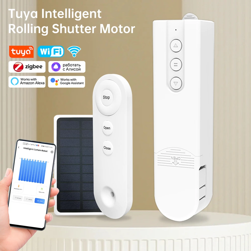 WiFi/Zigbee Smart Electric Curtain Motor Motorized DIY Shutter Drive Solar Panel Chain Roller Blinds Shade RF Remote APP Control