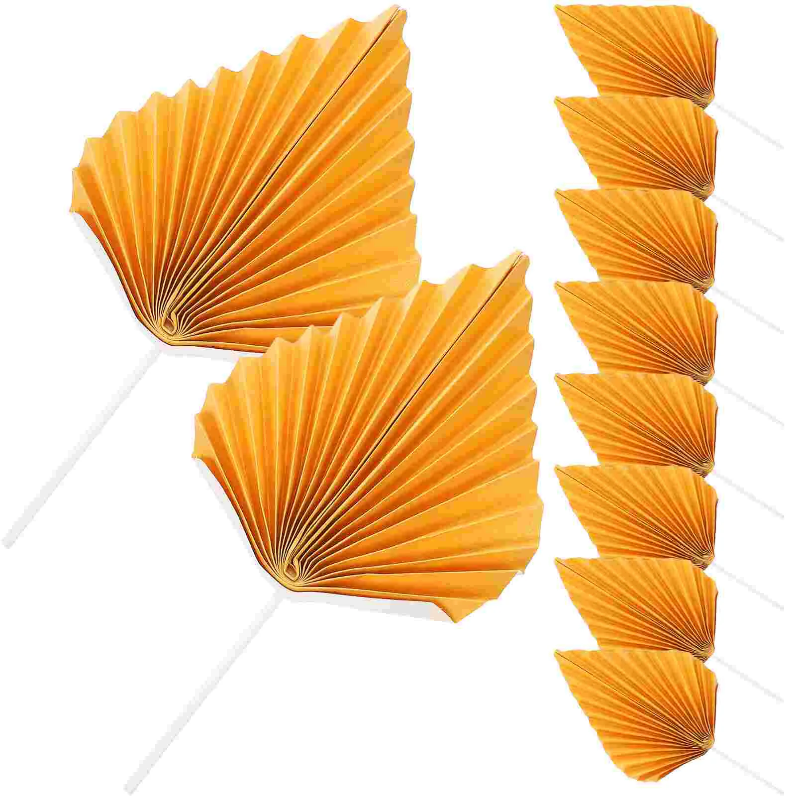 10 PCS Decorate Golden Palm Leaves Decoration Flower Cake Paper Happy Birthday Party Baking Boho Style Banquet Topper Pvc Fan